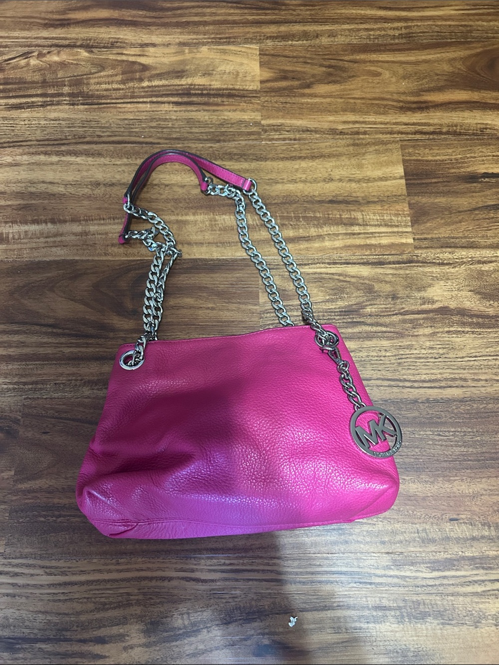 Michael Kors Hot Pink Pebbled Leather Shoulder Bag with Chain Straps